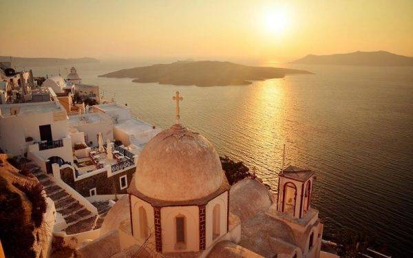 Greece-Island-Sunset-Church-Dome-Ocean