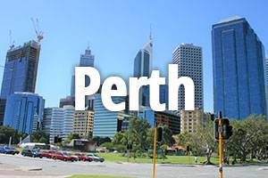 Perth title with Perth city in background, Western Australia